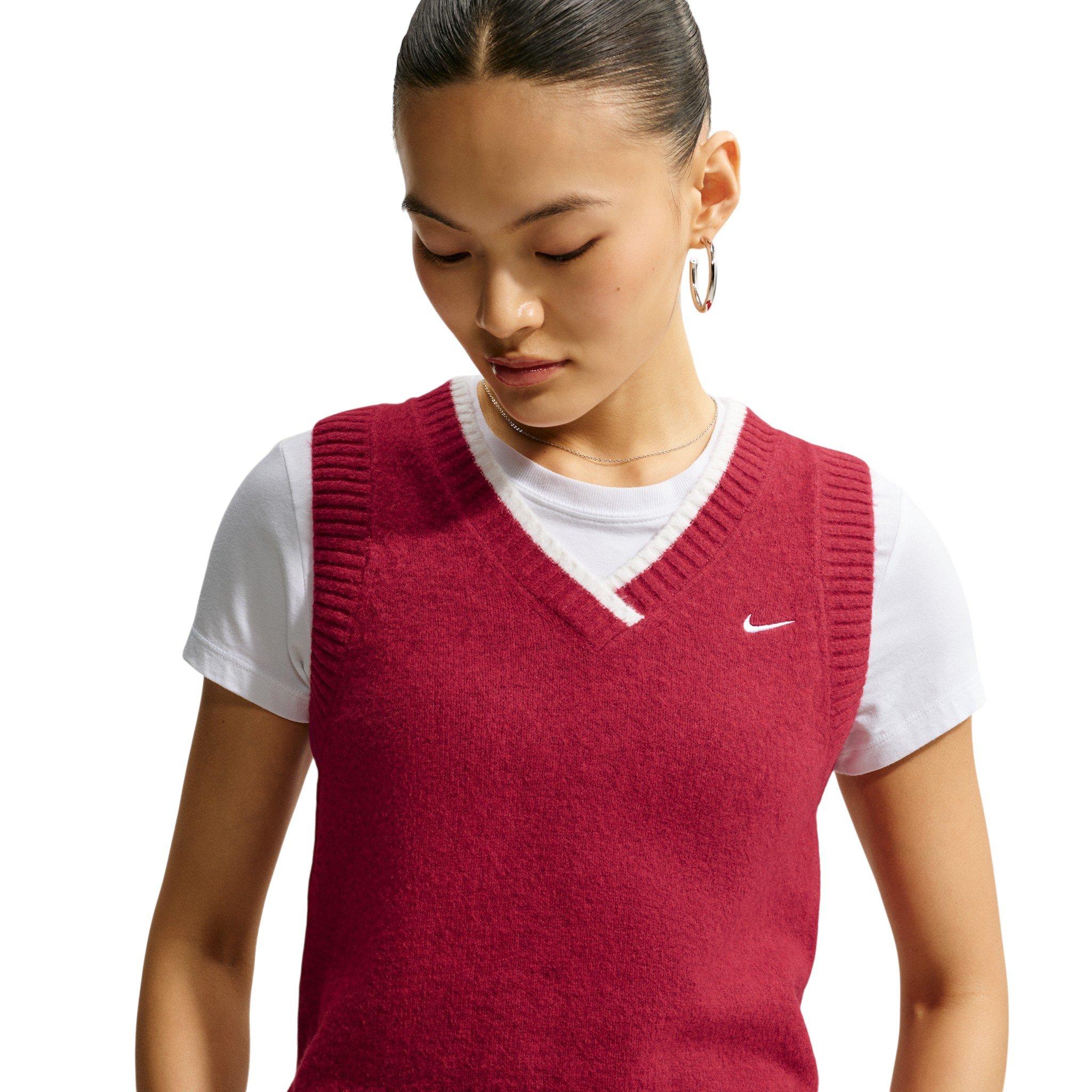 Nike Women's Sportswear Chill Knit Loose Sleeveless Vest - Red/White - RED/WHITE